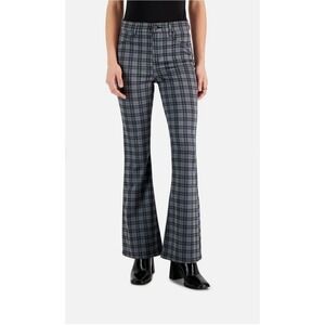 Vanilla Star Women's Plaid High-Rise Pull On‎ Flare-Leg Jeans Leggings Gray M